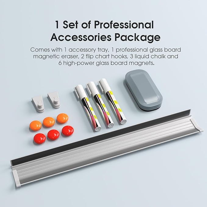 MaxGear Glass Whiteboard, Tempered Magnetic Dry Erase Board 96 x 48 Inch Black, Frameless Wall Mounted, Office Classroom Conference Room Home Use, Includes Markers, Eraser, Magnets & Mounting Kit