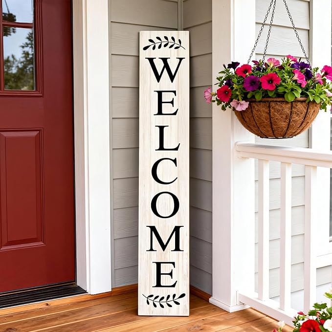 Farmhouse Wooden Merry Christmas Welcome Sign Stand for Front Door, 47" Large Welcome Sign for front porch, Rustic Vertical Tall Xmas Gift Porch Leaner Decor for Outdoor Patio Garden