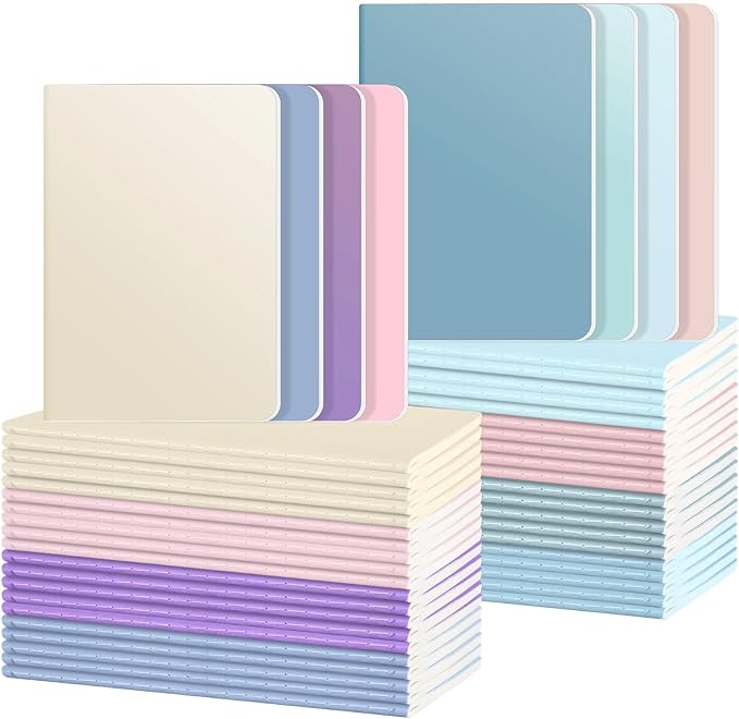 Ddaowanx 48 Pack Colorful Lined Notebooks, Journals in Bulk, 72 Pages, 36 Sheets,8.3x5.5 Inch, A5 Size, Travel Writing Notebooks Journal for Office School Supplie(Lined-48pack, 8 Colors)