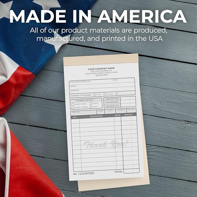Custom 4.25" x 7" Carbonless NCR Books in 3-Part Triplicate Invoices, Receipts, Work Orders, Sales Orders, Purchase Orders, Estimates, Quote Forms with Your Company/Business Name (132 Sets)