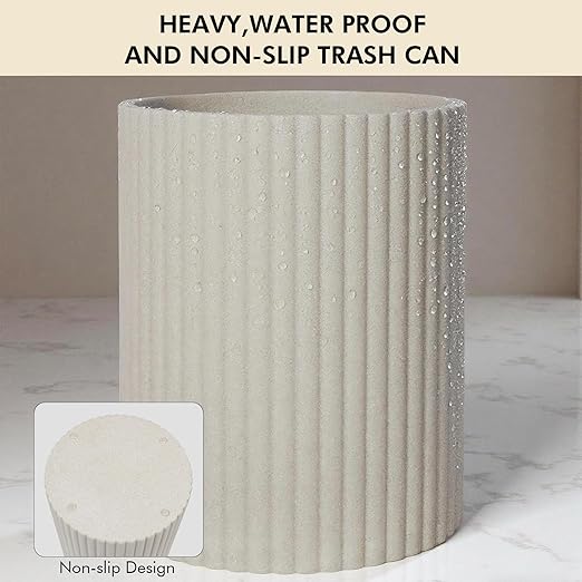 DoveeDosa Beige Luxury Stone Bathroom Trash Can, Modern Bathroom Office Trash Can, Resin Wastebasket, Garbage Receptacle Bin for Bathrooms, Offices, Powder Rooms, Kitchens (Beige)