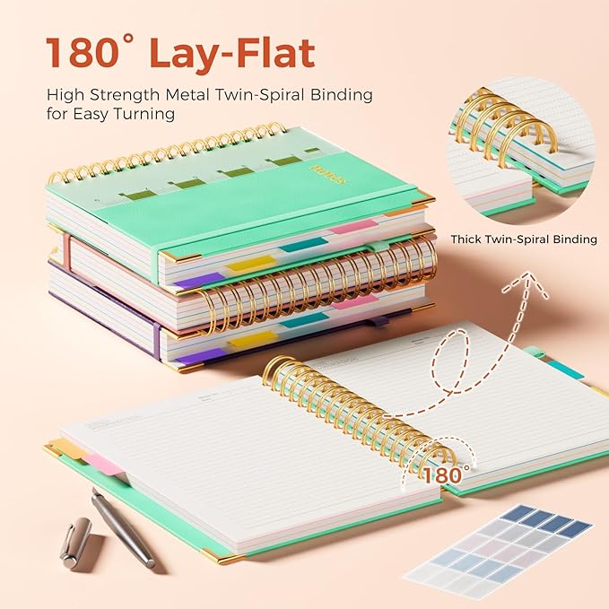 XYark Line Hardcover Spiral Notebook with Removable Dividers Tabs & Ruler, 5 Subject Notebook College Ruled, 300 Page, Large 8"x10" B5 Notebooks for Work School, Lined Journal for Women & Men, Blue