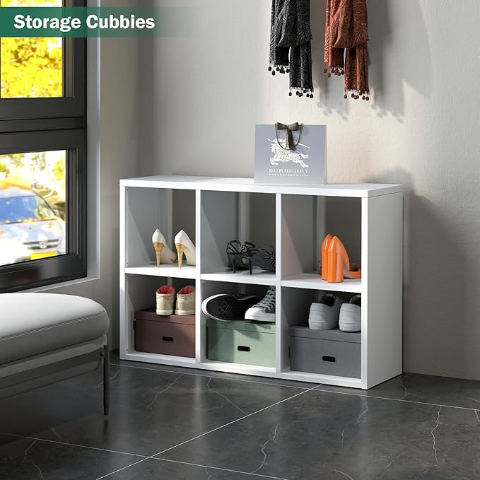 IRONMIX White Cube Storage Organizer with Shelves, Metal Short Bookshelf with Storage, Modern Horizontal Bookshelf, Short Display Cabinet Cube Bookcase for Home Office Library (White, 1037-2 Set)