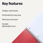 Amazon Basics 1 Subject College Ruled Spiral Notebook Poly Cover,100 Sheets, 8-1/2" x 11", 3 pack, Assorted Primary Colors