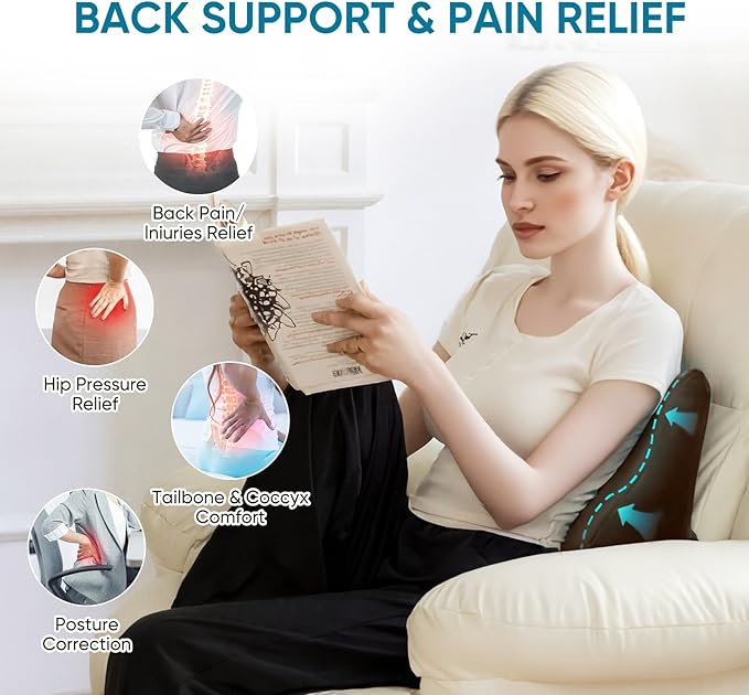 AHUAWA Lumbar Support Pillow for Recliner Chair and Couch, Memory Foam Back Cushion Ergonomic Large Back Support Pillow for Lower Back Pain Relief, with Soft Velvet