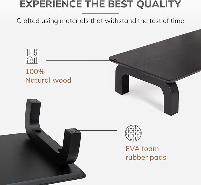 Anji Mountain Monitor Stand - Desktop Organizer & Laptop Riser, Ergonomic Monitor Riser, Space-Saving Monitor Stand for Desk, Durable Construction, Easy Assembly, Ideal for Home & Office,Black