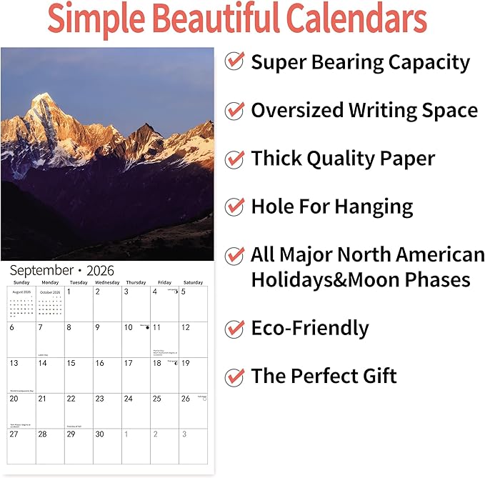 2026 Wall Calendar,Calendar 2026, November 2025 - December 2026, Wall Calendar Wonders of Planet, 12" x 24" Opened,Full Page Months Thick & Sturdy Paper for Gift Perfect Calendar Organizing & Planning