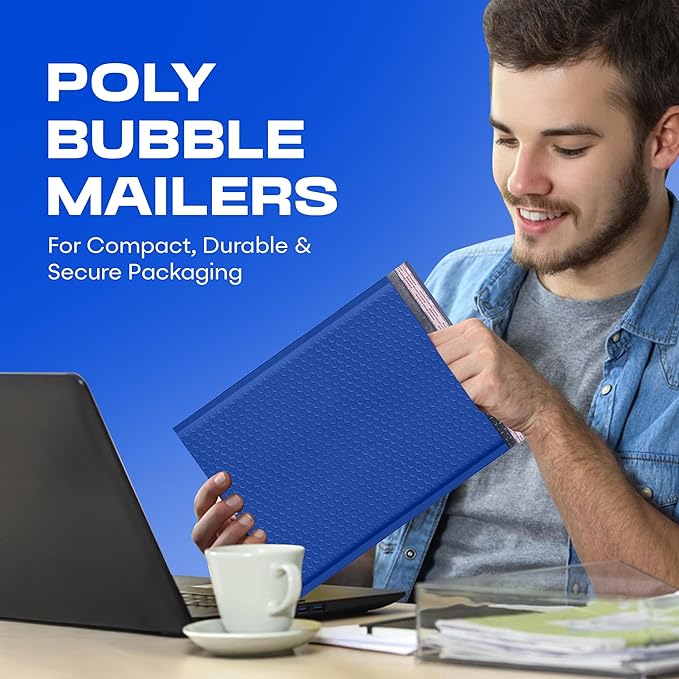 Royal Blue 12.5x19.5 Inch Large Poly Bubble Mailers #6 | Padded Envelopes with Self Seal | Air Lined Cushioned Bubble Mailer | Usable Size 12.5x15 | 100 Pack Bulk | Lightweight shipping Bags