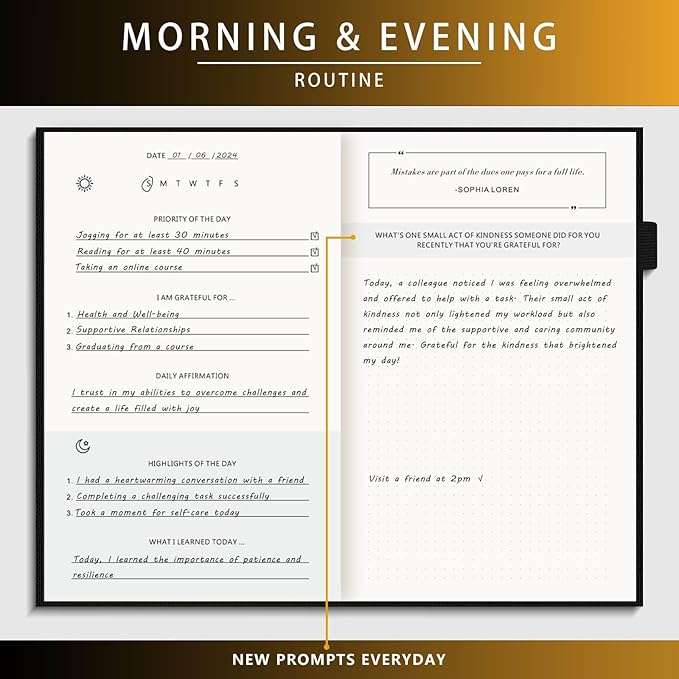 Self-Mastery Journal for Men - Gratitude and Productivity Journal for More Happiness, Positivity, Growth, Mindfulness, Self Care and Reflection - Guided Inspirational Journals for Men & Women (Black)