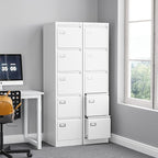 BYNSOE 5 Drawer File Cabinet with Lock Metal Vertical File Cabinet Office Home Vertical File Cabinet for A4 Legal/Letter Size Narrow File Cabinet Locked,Assembly Required (White, 5 Drawers-Vertical)