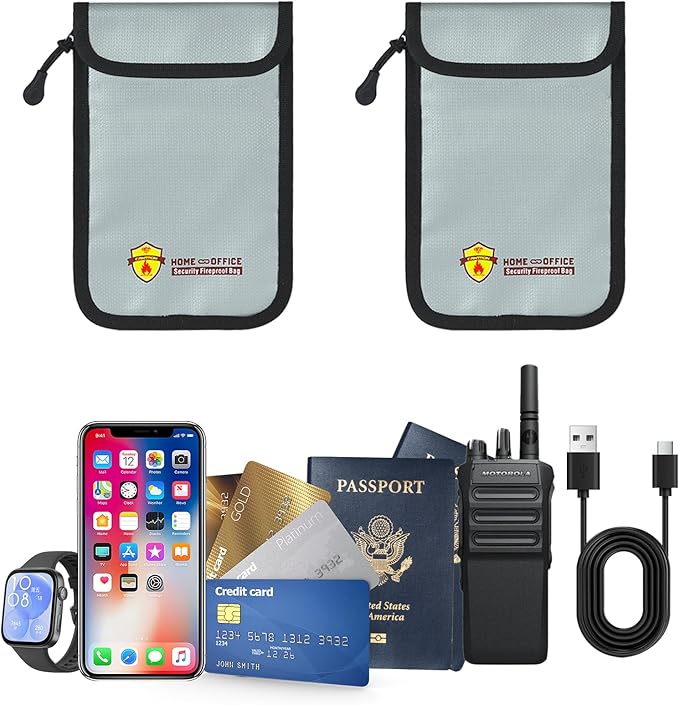 2 Pack Small Fireproof Bag(5.2 x 8 inches), Fireproof Wallet Pouch, Non-itchy Waterproof Cash Bag for Cash, Valuables, Passport, Currency & Keys