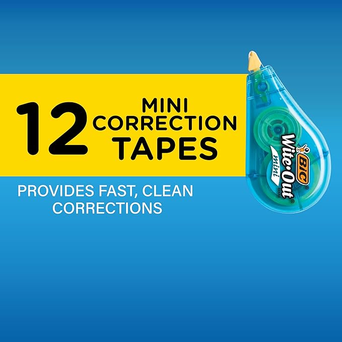 BIC Wite-Out Brand Mini Correction Tape, White Out, Tape Applies Dry, Great For School And Home 12-Count (Pack of 12, 144 Count Total)