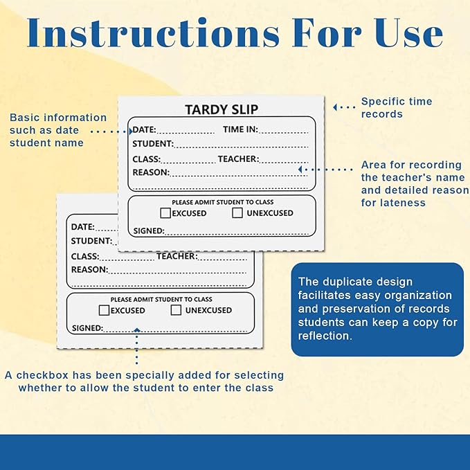 400 Pcs Tardy Slip Book with Carbonless Duplicates Easy Removal Fold and Tear with 3.9 * 2.8inch (Tardy Slips) 2 Part Form Register Book for Student Late Arrival School Supplies Teacher (400)