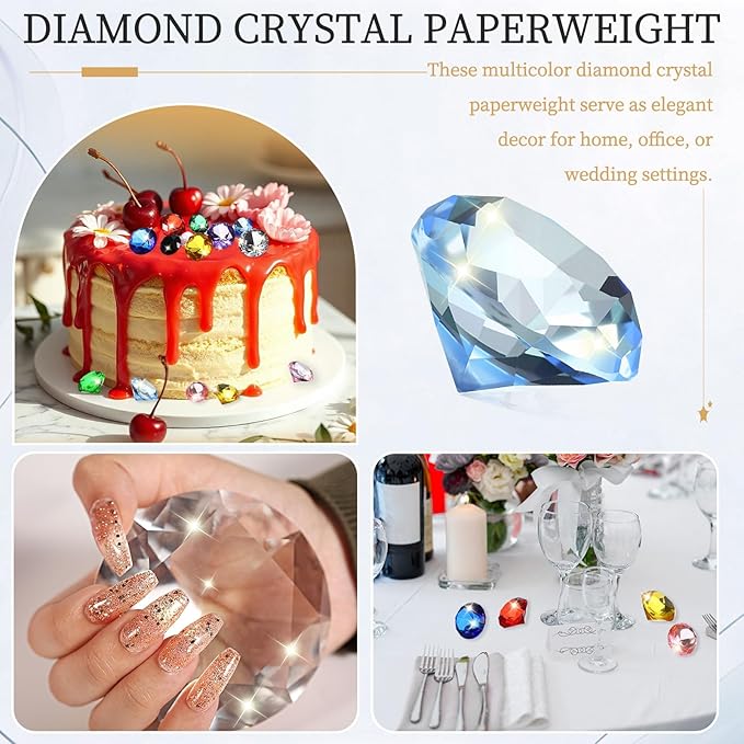 PATIKIL 8 Pcs Diamond Crystal Paperweight, 40mm / 1.57 Inch Crystal Paperweight Paper Weight for Home Office Desktop Table Decor Wedding Party Jewelry Ornaments, Light Blue