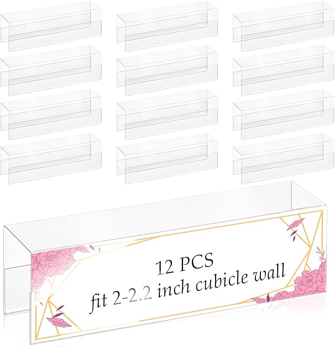 Cubicle Name Plate Holders Cubicle Name Plate Sign Holder Name Plate Bracket Double Sided Nameplates for Walls 2X8 PET Material Changeable Cubicle Name Plate Holder for School Office (12)