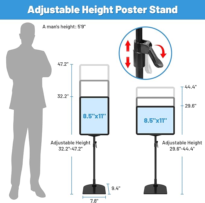 8Pack Sign Holder Stand for Display 8.5 x 11, Adjustable Poster Stand for Table Top & Floor, Floor Standing Sign Holder, Signage Stands for Business, Market, Retail, Store Display Stands