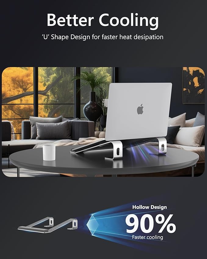 JCZT Aluminum Laptop Stand, Notebook Stand with Wrist Rest, Ergonomic Detachable Laptop Mount, Computer Stand Compatible with 10-17'' All Laptops Such as MacBook Air Pro/HP/Dell/Lenovo, Silver