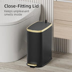 KUK Small Bathroom Trash Can with Lid Soft Close, Step Pedal, 2.6 Gal Stainless Steel Garbage Can with Removable Inner Bucket, Anti-Fingerprint Wastebasket for Office, Bedroom, Toilet (Black)