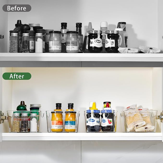 AntStep 12 Pack Clear Plastic Storage Bins, Pantry Organizers and Storage, Clear Pantry Organizer Bins, Plastic Containers with Handle for Kitchen,Freezer,Cabinet,Closet,Bathroom Under Sink Storage