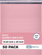 Light Pink Extra Large Poly Bubble Mailers 14.25x20 inch #7 | Self Seal Large Padded Envelopes | Air Cushioned Bubble Mailer | Usable Size 14.25x19 Lightweight Mailing Shipping Bags| 50 Pack Bulk