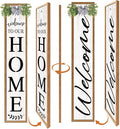 Double-sided Welcome to Our Home Wooden Sign Stand with Magnetic-adhesive Wreath for Front Door, 47" Vertical Farmhouse Welcome Porch Sign for Outdoor Patio Garden, 2in1 Large Tall Porch Leaner Decor