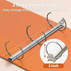 SUNEE 3 Ring Binder 2 Inch 1 Pack, Clear View Binder Three Ring PVC-Free (Fit 8.5x11 Inches) for School or Office Supplies, Orange