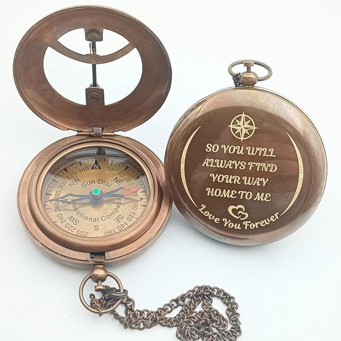 DAYOLX So You Can Always find Your Way Back to Me - Personalized Sundial Compass - Luxury Gift - Anniversary Sundial Compass - Brass Personalised Gifts for Men with Engraved Message, 3 inch