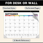 Dunwell 2026 Desk Calendar 22x17, Large Monthly Desk Blotter or Hanging Wall Calendar, Colorful Design, Jan–Dec 2026, Lined Daily Blocks, Easy to Read