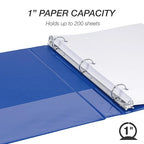 Samsill 1 Inch 3 Ring Binders, Made in USA, Economy Round Ring, Clear View Cover, 200 Sheet Capacity - for School, Home, Office - Blue, 12 Pack