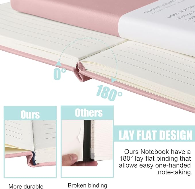 EMOMAS Lined Journal Notebook, 6Pack Hardcover Notebook for Men & Women – Journals for Writing, Work, School, Home & Daily Notes, 160 Pages – Medium A5, 5.7"x8", 100 gsm Thick Paper (pink)