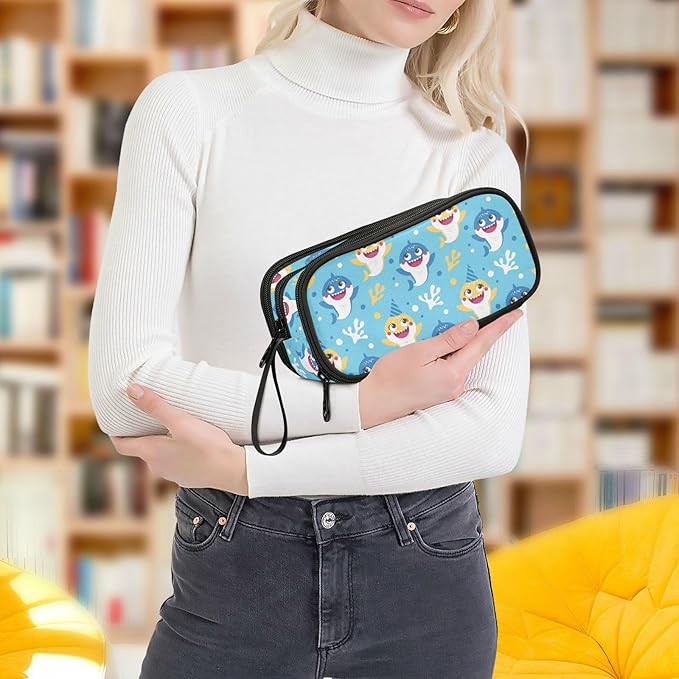BOENLE Custom Cute Baby Shark Pencil Case Box Boys Girls Personalized Name Large Pencil Pouch Stationery Pen Bag Organizer for Kids Adults School Office