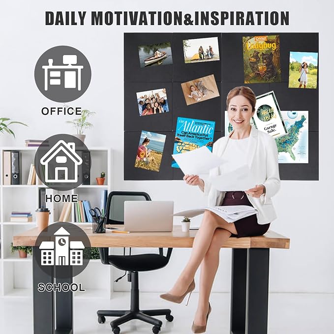 Large Cork Board Alternative 48" X 36" Black Bulletin Board - 12 Pack Removable Felt Wall Tiles with 30 pushpins, Large Cork Boards for Walls Cork Board for Office Pin Board Tack Board