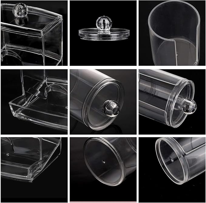 Tbestmax Bathroom Organizer Accessories Set-10 OZ,7 OZ Qtips Holder Storage with Clear Plastic Lids, Cotton Ball/Swabs Dispenser, Apothecary Container Jar 3 Pcs