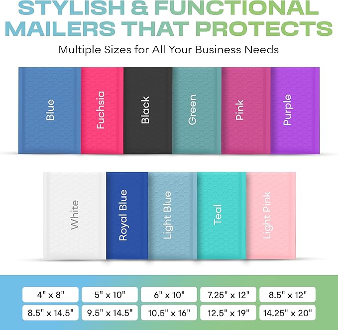 White Poly Bubble Mailers 7.25x12 inch #1 | Self Seal Padded Envelopes | Cushioned Bubble Mailer | Usable Size 7.25x11 | WaterProof | Lightweight mailing Shipping Bags | 200 Pack Bulk | Made in USA