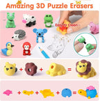 Moosia 150 Pack Animal Pencil Erasers for Kids Bulk Desk Pet Toy 3D Mini Puzzle Erasers Take Apart Erasers Treasure Box Toys Game Prize Party Favors Gift Classroom Prize Reward Back to School Supplies