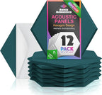 Self-Adhesive Acoustic Panels, 12 Pack Hexagon Sound Proof Foam Panels for Walls, High Density Noise Dampening Panels, 14"x 12"x 0.4" Sound Absorbing Panel for Home Studio Office-Dark Green