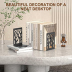 VFINE 2-Piece Modern Metal Bookends for Shelves, Black Tree Book Ends for Books, Decorative Book Organizer for Desk, Non-Skid Shelve Bookends for Home Office