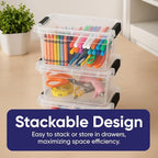 Superio Mini Storage Container Plastic Crayon Box Art Supplies and Sewing Case Stackable Clear Small Organizer for Beads, Stationery, Chalk, and Food, 1.05 Quart, 4 Pack