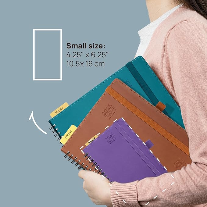 POPRUN Pocket Monthly Planner 2026-2027 (Small Size 4.25" x 6.25") 18 Months Calendar Book(Jan 2026 - Jun 2027) - 4 Pages per Month with Expense & Notes, Leather Cover, Sunday Starts - Purple