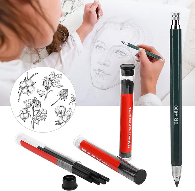 Fayelume 4mm Lead Holder, Mechanical Pencil Lead, Clutch Pencil, with Charcoal Pencils Core, for Art Sketching Calligraphy Marking