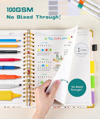 Hardcover Spiral Notebook 8.5"x11" Journal with Removable Dividers Tabs, 300 Pages Leather 5 Subject Notebook College Ruled, Large A4 Notebooks for Work School, Journal for Women, A4 Flower white