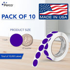 Perco Purple 1-Inch Perforated Circle Dot Sticker Labels — 10 Rolls, 10,000 Round Stickers — with Permanent Adhesive for Inventory Management, Color Coding, Garage Sales, Crafts—Made in USA