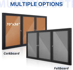 SWANCROWN Outdoor Bulletin Board 70x36in, Enclosed Bulletin Board with Locking Door for Office School Commerce, Grey Felt, Black Aluminum Frame