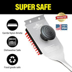 XUDAKAIXIN Nylon Grill Brush,Dual Grip Design,with Extended Luxurious Acaciawood Handle,Safe Nylon Bristles Barbecue Triple Scrubbers Cleaning Brush for Cast Iron Grates/Porcelain/Charcoal Grill