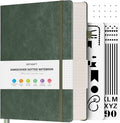 OFFIGIFT Bullet Dotted Journal Notebook, 312 Numbered Pages A5 Hardcover Leather Journal, 100gsm No Bleed Paper Dot Grid Notebook with Index Pages, Dot Journal for Women Men, 5.75" x 8.38", Green