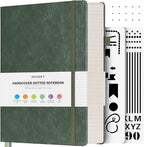 OFFIGIFT Bullet Dotted Journal Notebook, 312 Numbered Pages A5 Hardcover Leather Journal, 100gsm No Bleed Paper Dot Grid Notebook with Index Pages, Dot Journal for Women Men, 5.75" x 8.38", Green