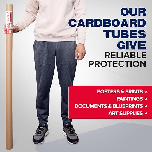 Paclord 2" x 48" Heavy-Duty Reinforced Cardboard Mailing Tube, Pack of 4 Tubes with 8 Caps – Secure USPS Approved – Great for Shipping and Storing of Prints, Artwork, Posters or Documents
