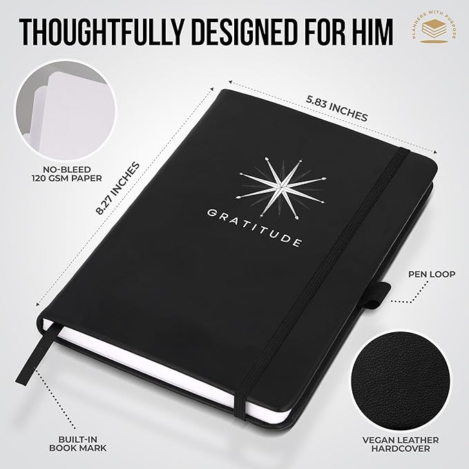 Planners with Purpose Gratitude Journal for Men - Daily Self Care & Productivity Planner with Guided Prompts for Reflection, Mindfulness - Undated 5 Minute Journal for Focus, Growth & Mental Wellness