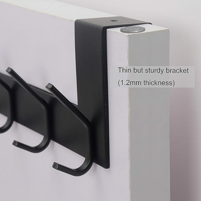 WEBI Over The Door Hooks Door Hanger,Over The Door Towel Rack with 6 Hooks for Hanging,Door Coat Towel Hanger Door Coat Rack,Black