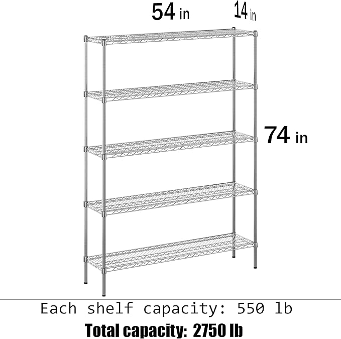 Regal Altair 14" Deep x 54" Wide x 74" Height Wire Shelving Kit | 5-Tier | NSF Commercial Storage Rack Unit